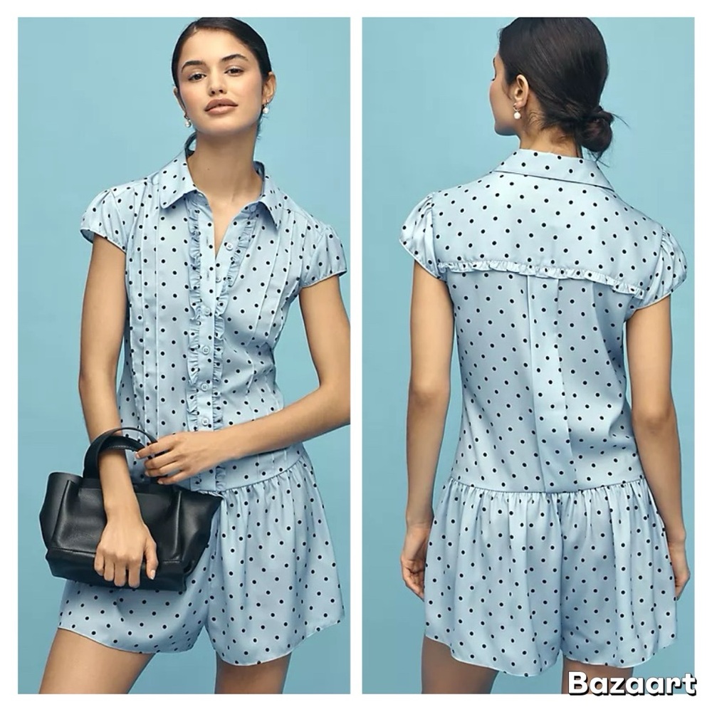 Anthropologie Maeve Cap-Sleeve Button-Front Romper  Size M NWT